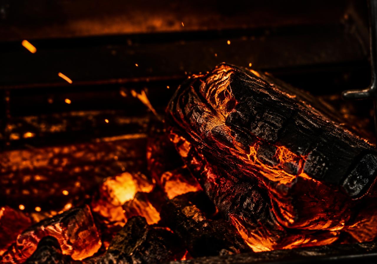 Glowing oak embers
